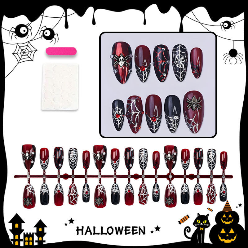 30 Pcs Almond Shaped Halloween Spider Web Press On Nails, Sweet Cool Girl Style