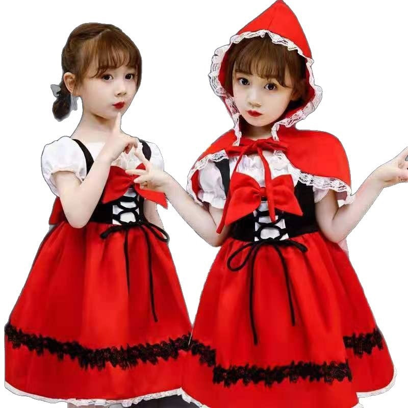 Kids Halloween Vampire Witch Costume, Girls Wizard Cape With Puff Sleeves For Masquerade Party