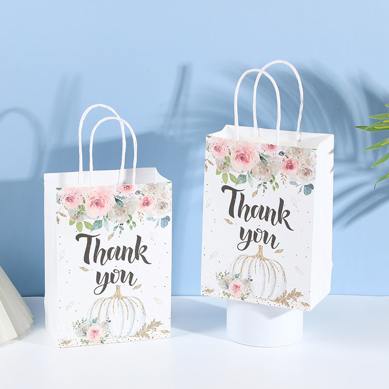 Thanksgiving Thank You Kraft Paper Gift Bags Festive Printed Tote Party Bags