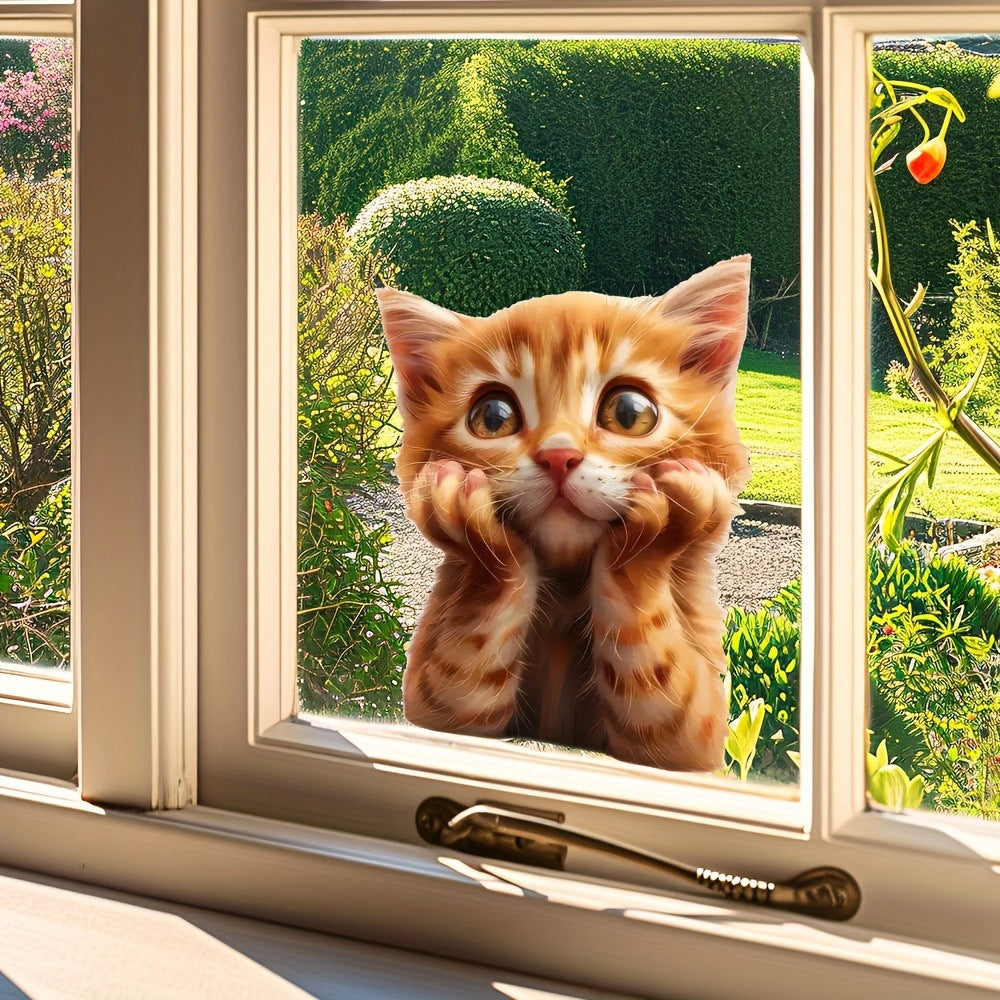 Cute Tabby Cat Static Cling Window Sticker, Removable PVC Glass Decal For Christmas Storefront Decor