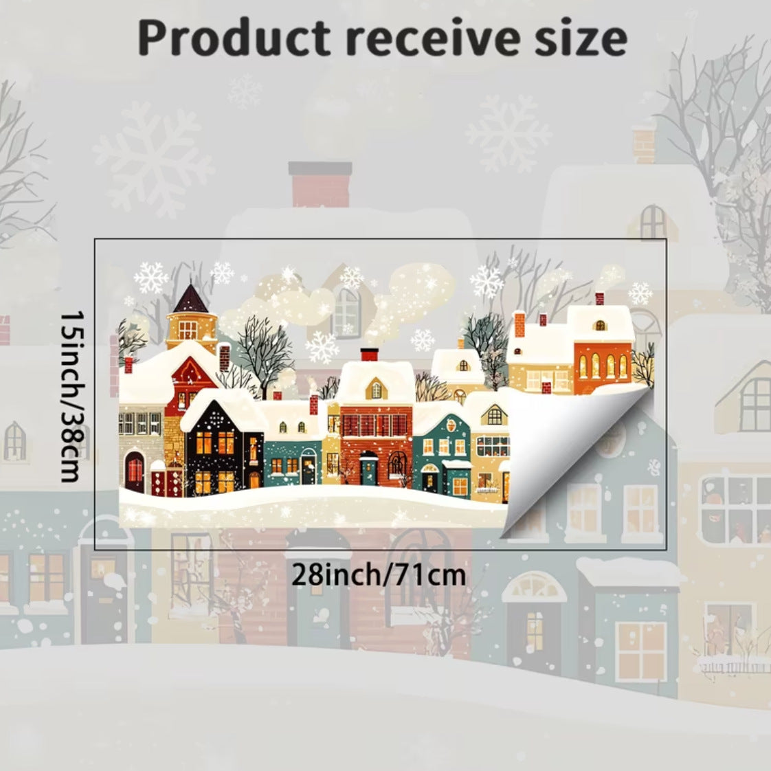 Christmas Village Snow Scene Window Stickers, European Town Static Cling for Home Storefront Glass