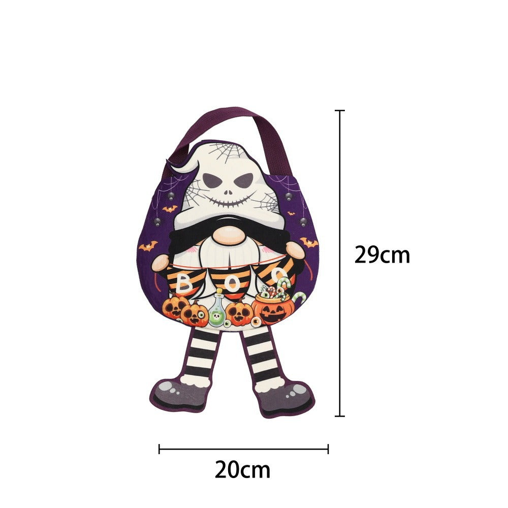 Halloween Non Woven Candy Bags For Kids, Cartoon Pumpkin Gnome Printed Treat Tote Bags