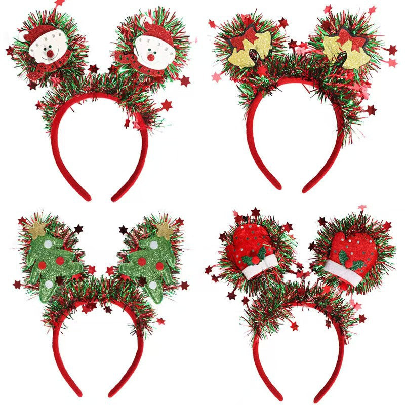 Colorful Star Tinsel Headband, Christmas Tree Snowman Glove Holiday Party Hair Hoop