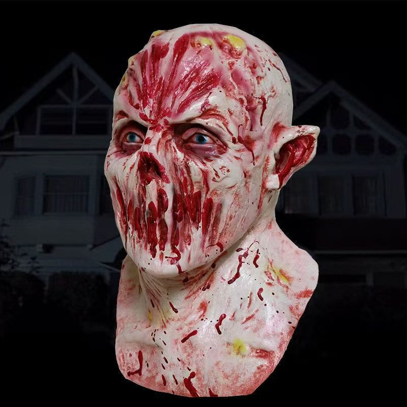 Halloween Vampire Latex Face Mask, Scary Lip-less Prank Mask Headpiece