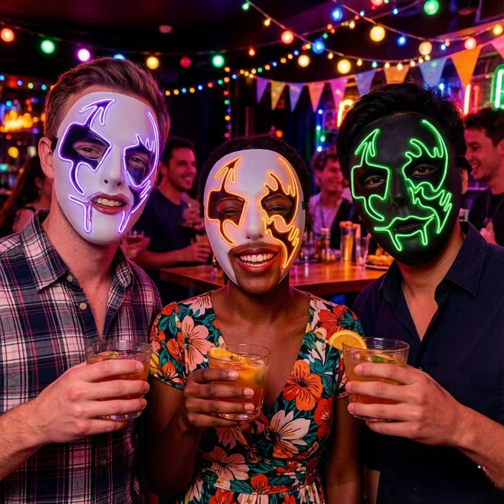 Glowing Vampire Mask, Halloween Light Up Face Mask For Bar Party Rave Street Dance Celebrations