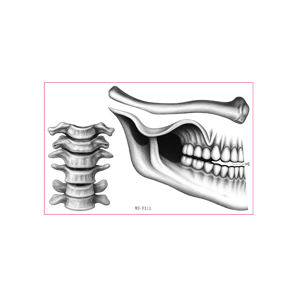 Halloween Mouth Bone Collarbone Temporary Tattoos, Creepy Body Art Stickers
