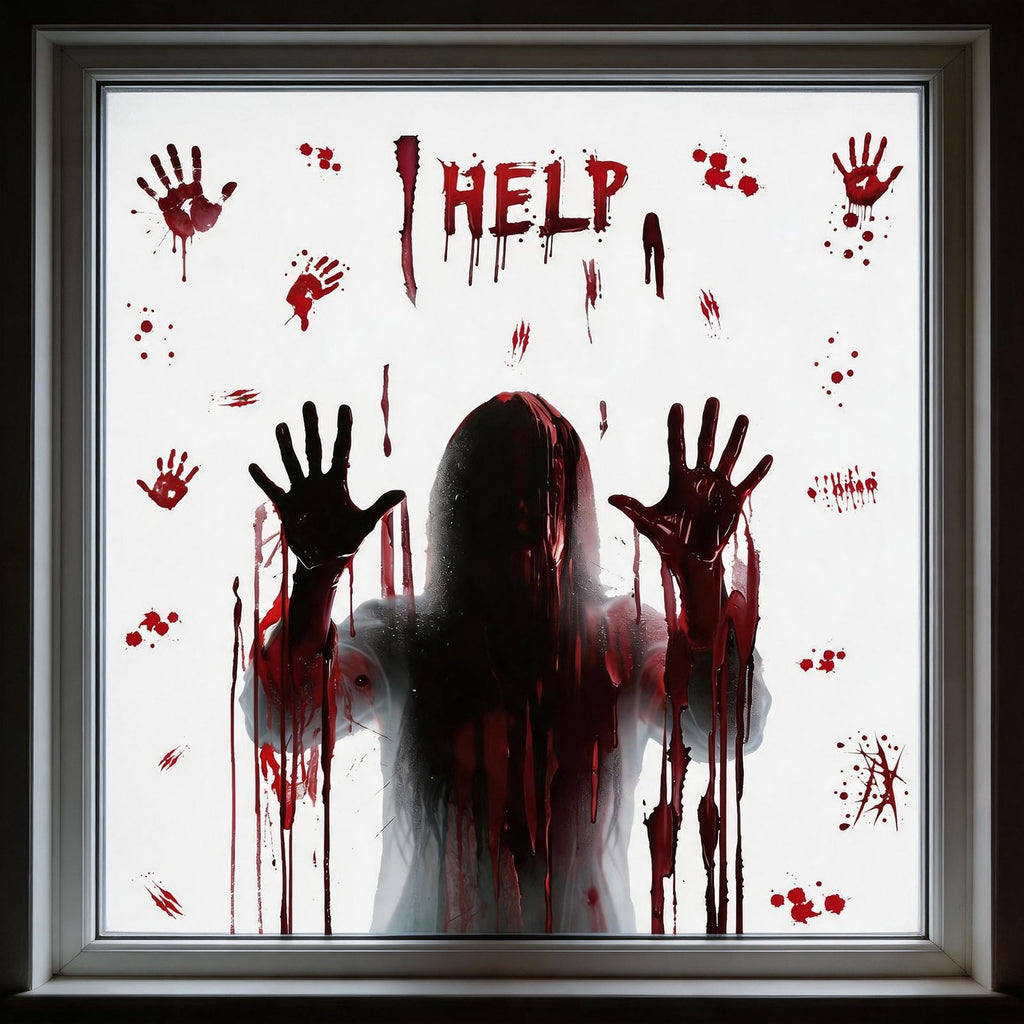 Halloween Bloody Handprint Window Clings, Scary Bathroom Haunted House Glass Decor