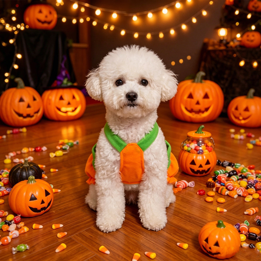 Pumpkin Pet Dress Costume, Funny Halloween Outfit for Teddy Bichon Small Dogs and Cats