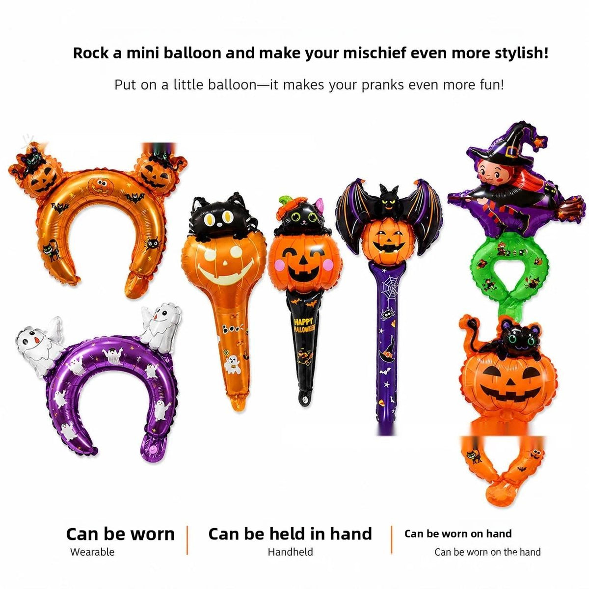 Halloween Balloon Hand Stick and Headband Set, Pumpkin Ghost Witch Party Decor