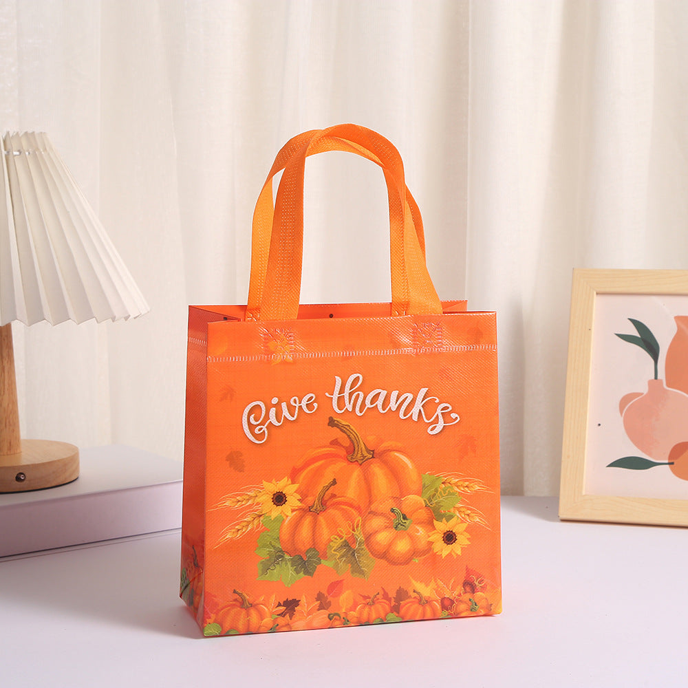 Thanksgiving Non Woven Gift Bags Laminated Fabric Fall Harvest Shopping Tote Party Bags