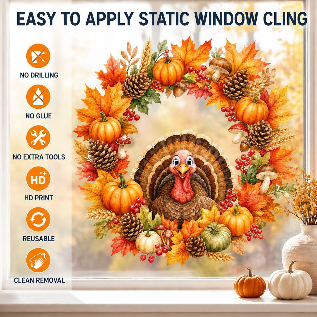 Thanksgiving Maple Leaf Turkey Wall Stickers PVC Window Clings Fall Home Glass Decor