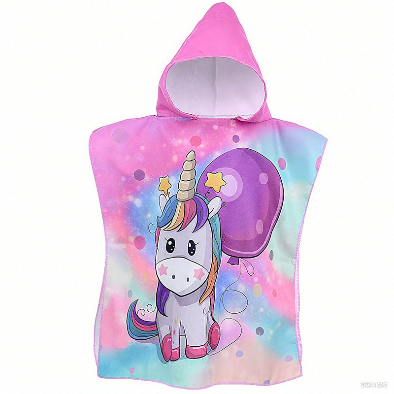 Kids Cartoon Print Hooded Towel Robe, Super Soft Microfiber Quick Dry Bathrobe Wrap