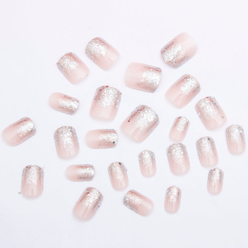 Glitter French Press On Nails Short False Nails Fake Nail Tips Finished Manicure Set
