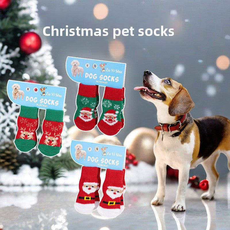 Christmas Pet Anti Slip Socks, Santa Reindeer Snowman Paw Covers for Small Dogs Teddy