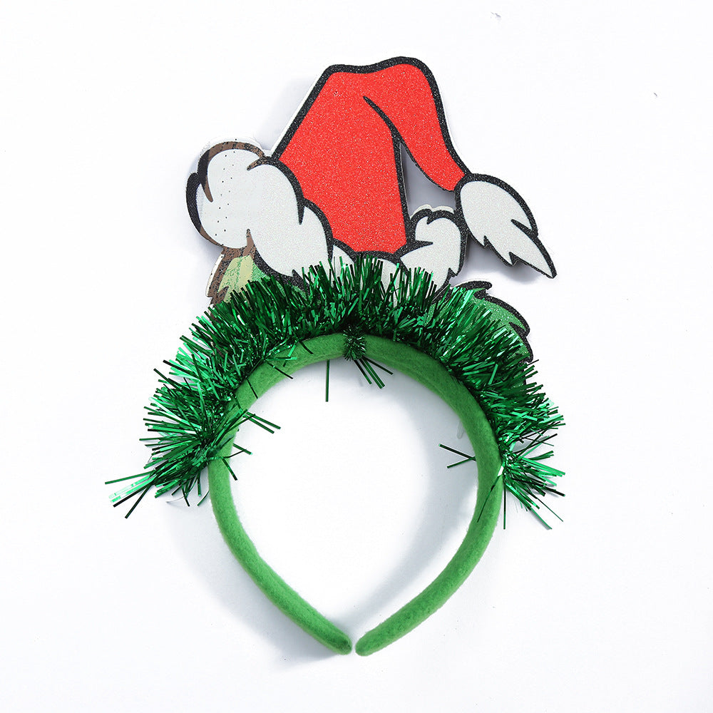 Fuzzy Green Monster Christmas Headband Cartoon Funny Hair Accessory for Kids Adults