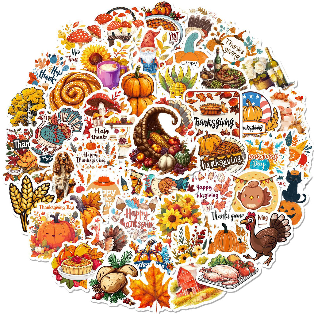 Thanksgiving Stickers 50 Pack, Harvest Turkey Maple Leaf Decals for Water Bottles Notebooks