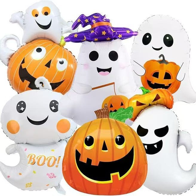 Halloween Foil Balloon Set, Pumpkin Ghost Bat Aluminum Balloons For Party Decorations