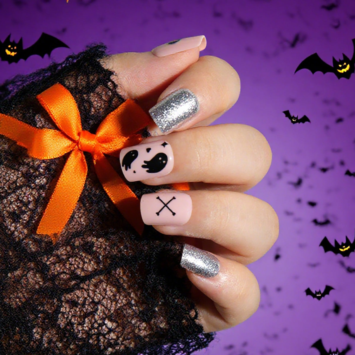 Halloween Press On Nails Set, Spooky False Nail Art for Party