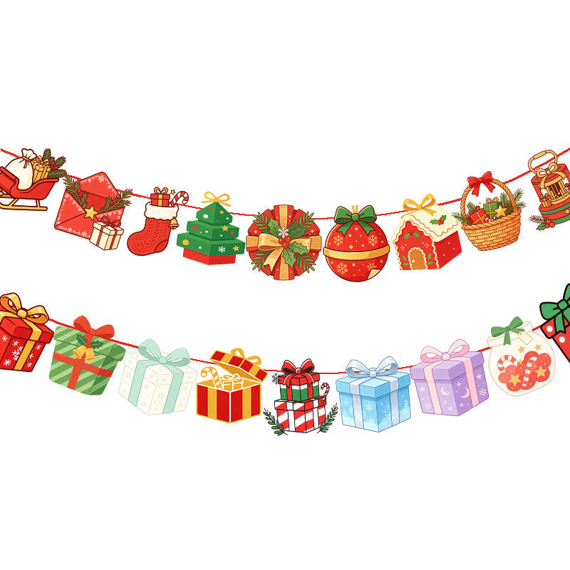 Christmas Gift Party Banner Pennant, Holiday Gathering Scene Decorations for Party