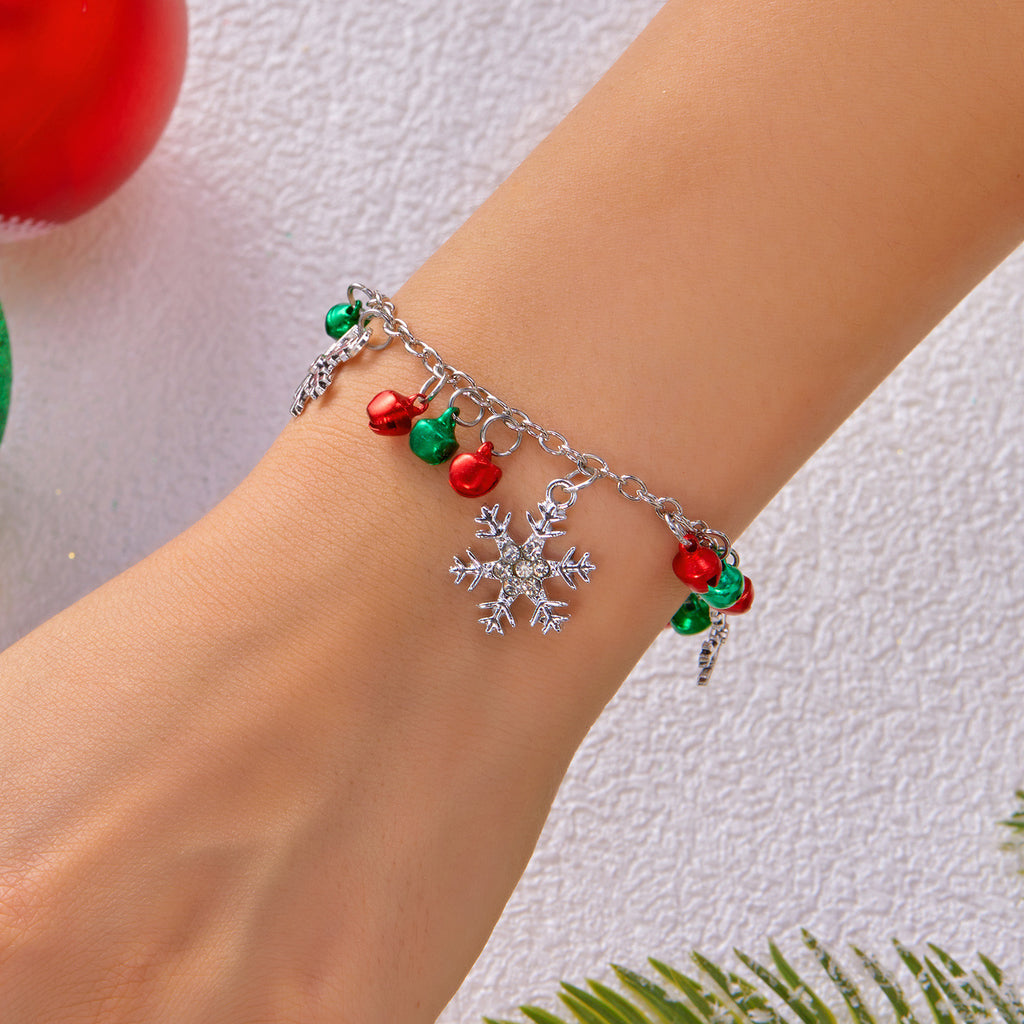 Christmas Colorful Bell Necklace and Bracelet Set, Cute Snowflake Pendant Jewelry for Women