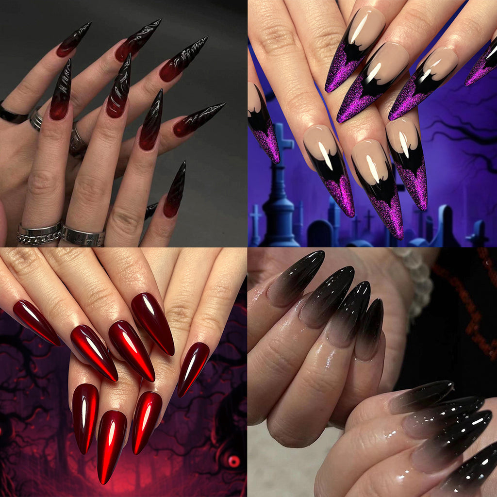 Halloween 3D Press On Nails, Spider Bat Long Blood Drip False Nails For Spooky Party Look