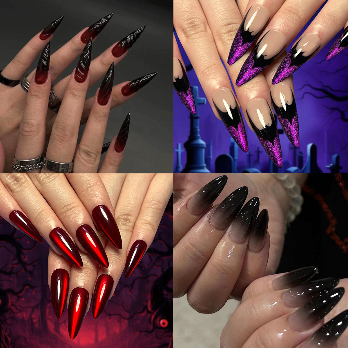Halloween 3D Press On Nails, Spider Bat Long Blood Drip False Nails For Spooky Party Look
