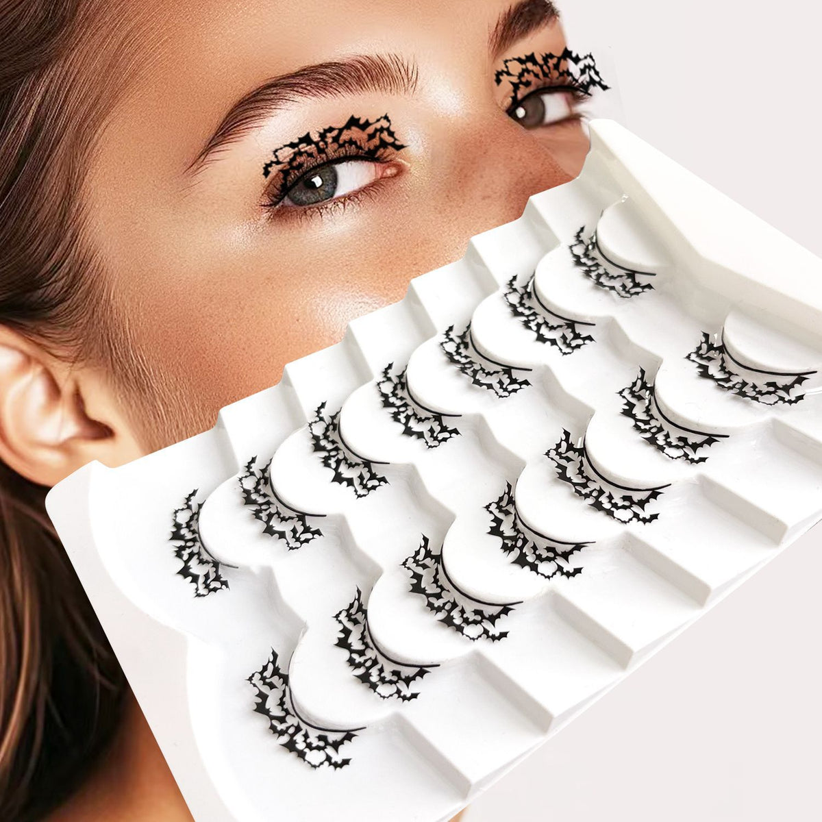 Halloween False Eyelashes, Spider Web Skull Bat Gothic Design for Masquerade Party