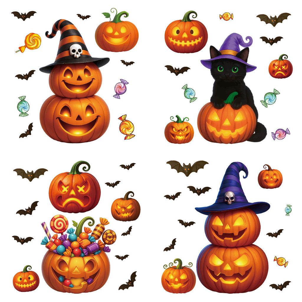 Halloween Pumpkin Ghost Bat Static Cling Stickers, Creative Glass Decals For Party Decorations