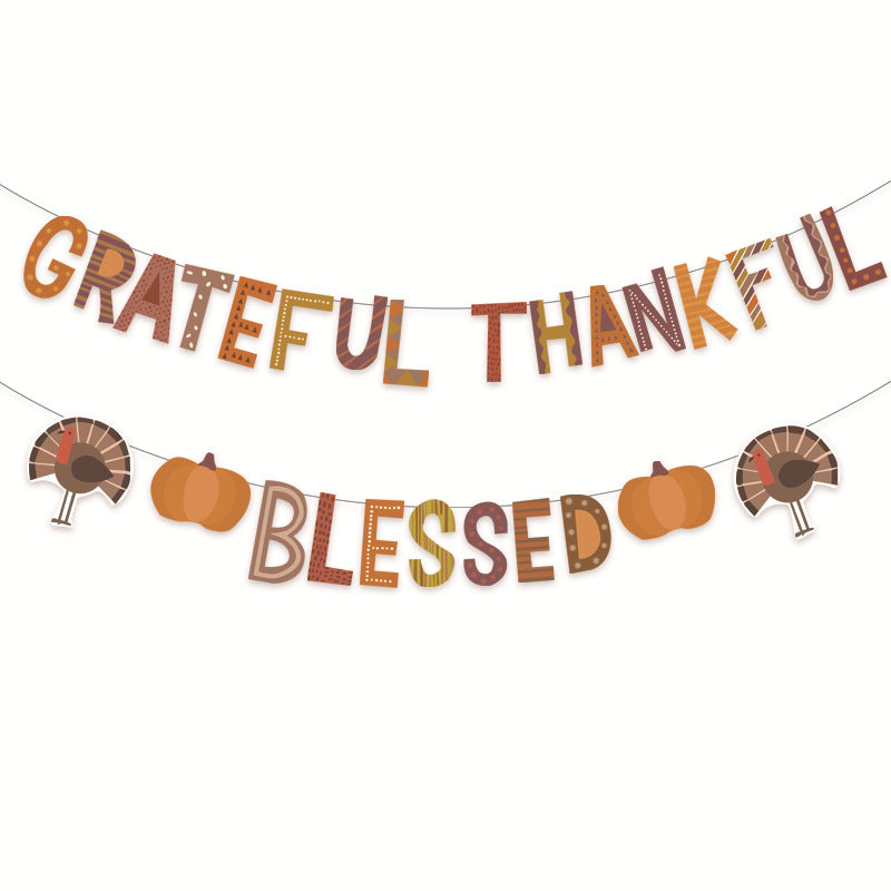 Thanksgiving Bunting Banner Pumpkin Ornaments Party Decorations Harvest Hanging Set