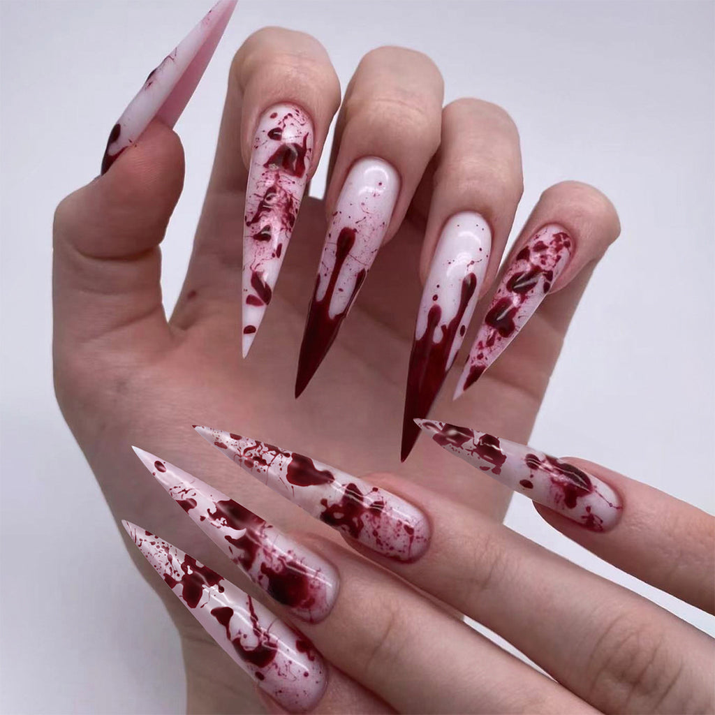 Halloween 3D Press On Nails, Spider Bat Long Blood Drip False Nails For Spooky Party Look