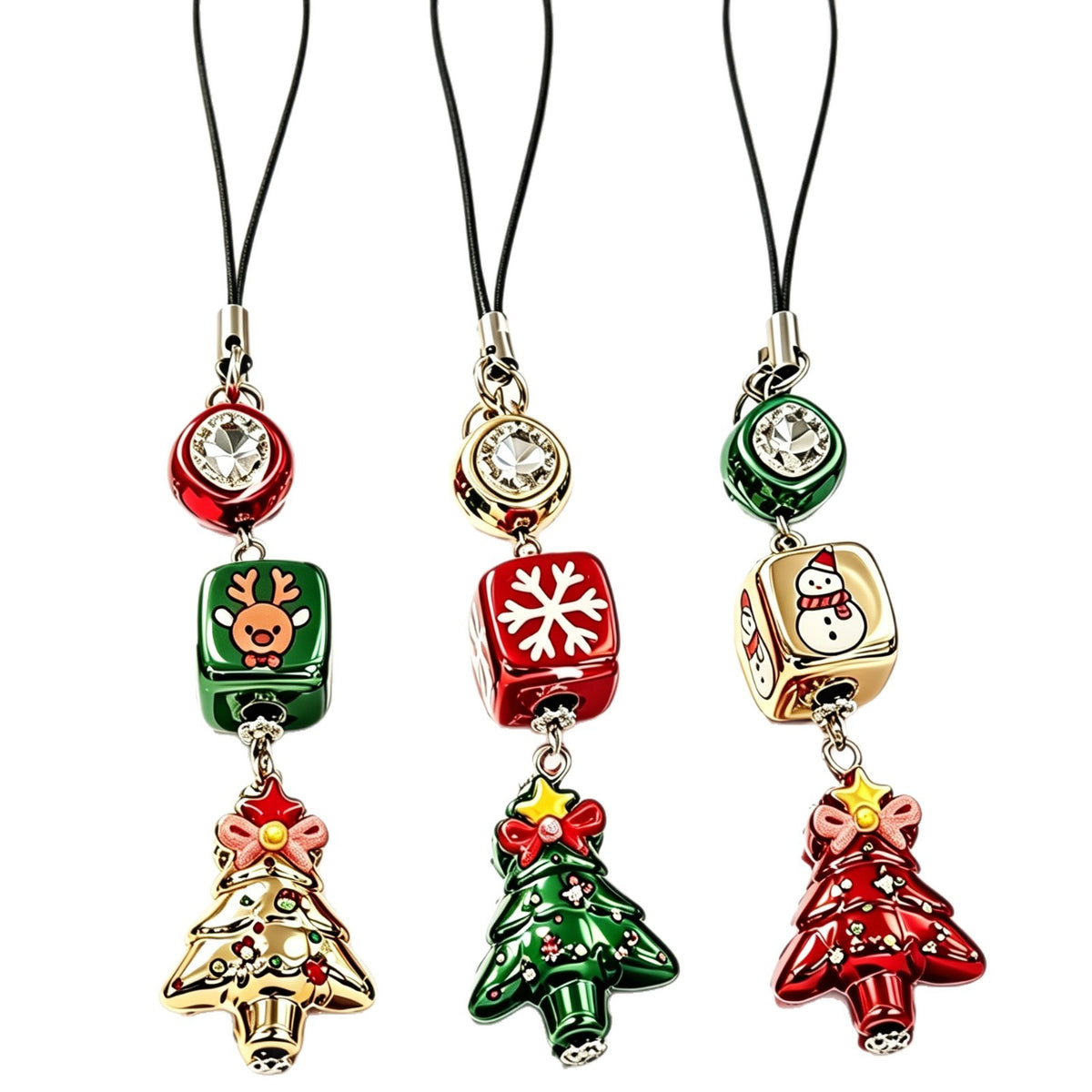 Christmas Phone Strap Charms, Reindeer Snowman Snowflake Keychain Bag Hanging Decorations