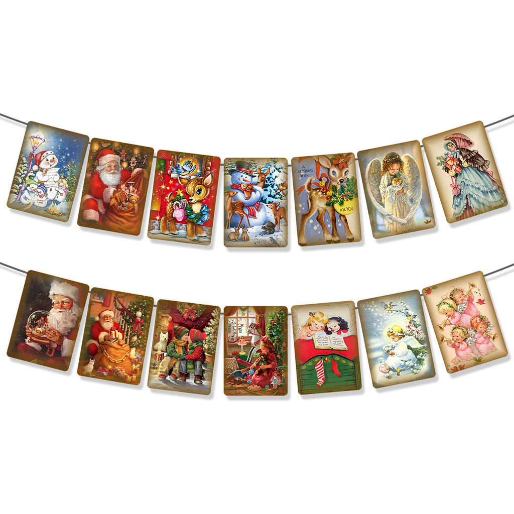 Victorian Style Santa Christmas Banner, Fireplace Mantel Hanging Flag Holiday Decorations