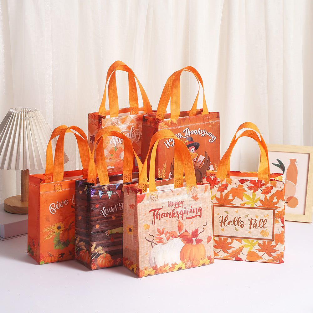 Thanksgiving Non Woven Gift Bags Laminated Fabric Fall Harvest Shopping Tote Party Bags