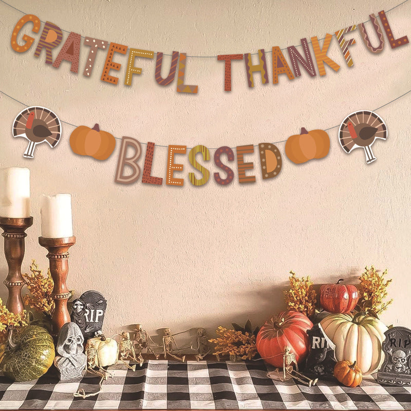 Thanksgiving Bunting Banner Pumpkin Ornaments Party Decorations Harvest Hanging Set