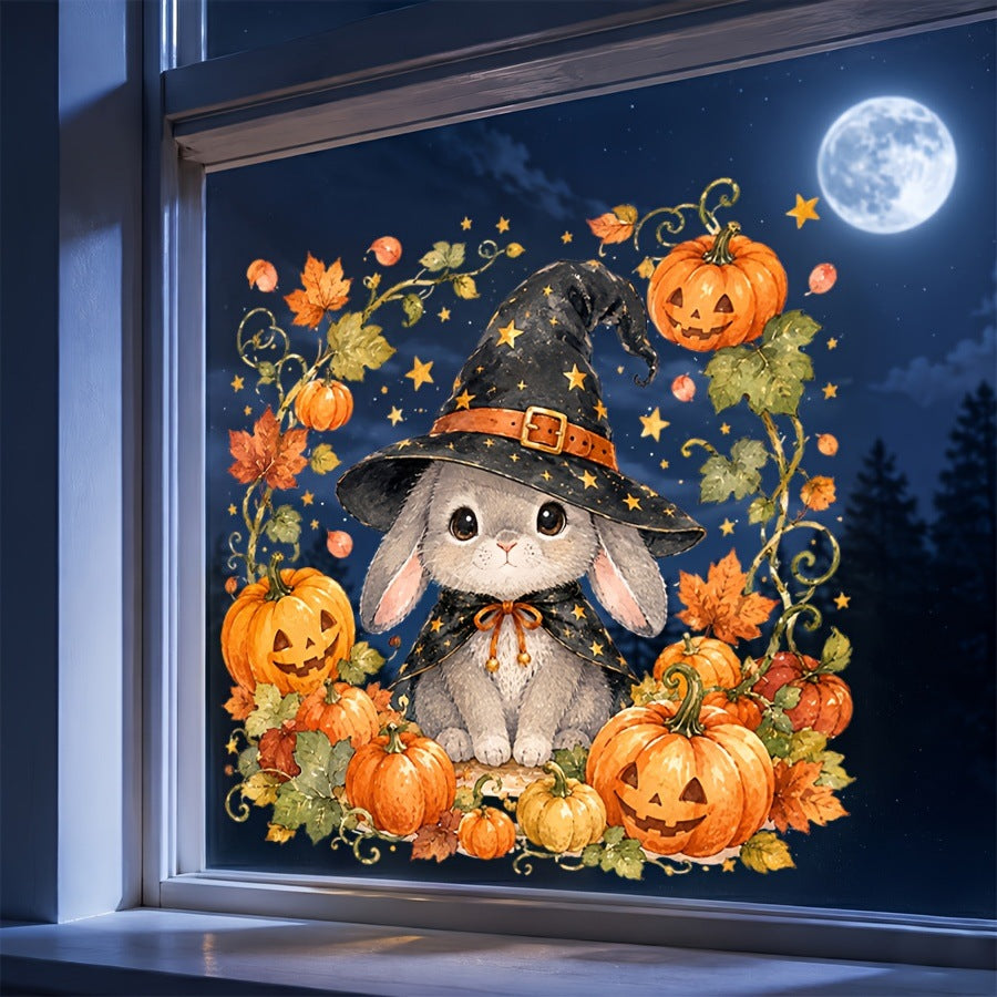 Fall Halloween Rabbit Static Window Clings, Glass Decoration Stickers for Storefront