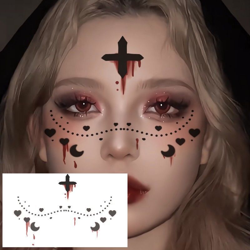 Halloween Face Tattoos Set, Nun Devil Scar Clown Cute Pumpkin Temporary Stickers