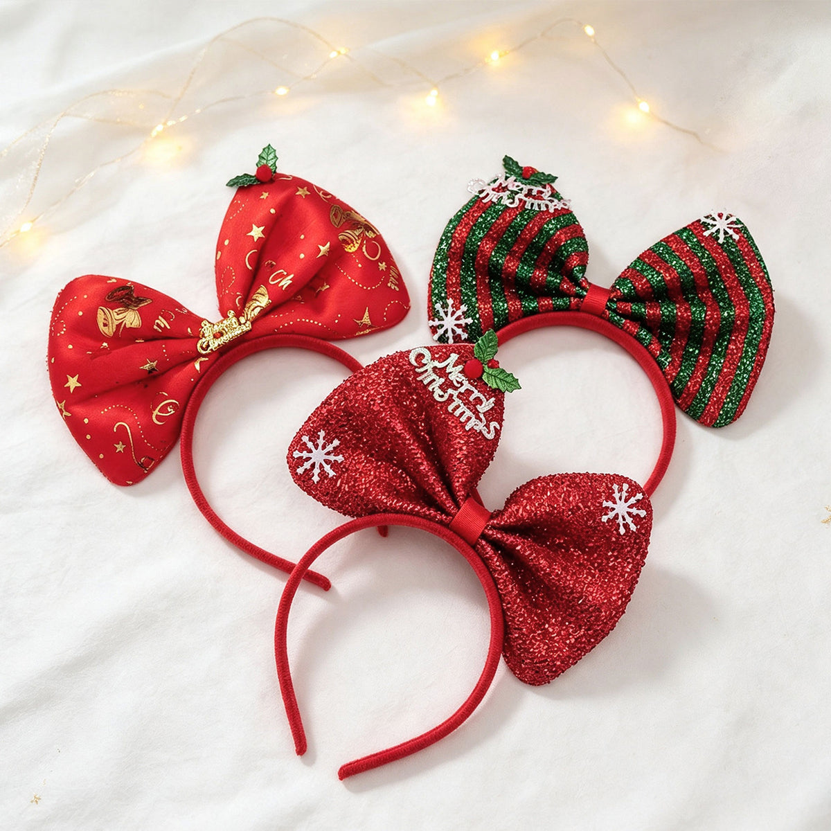 Christmas Big Bow Headband, Festive Satin Hair Hoop for Adults and Kids Holiday Party Costume