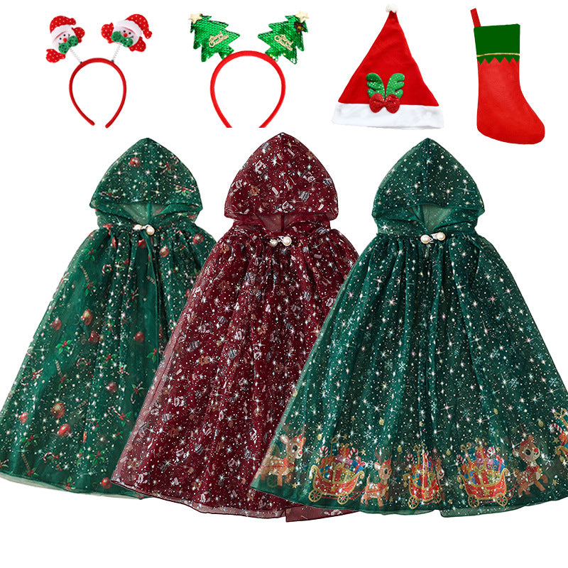 Kids Winter Princess Cape Cloak, Girls Sparkly Party Shoulder Wrap for Christmas Costume