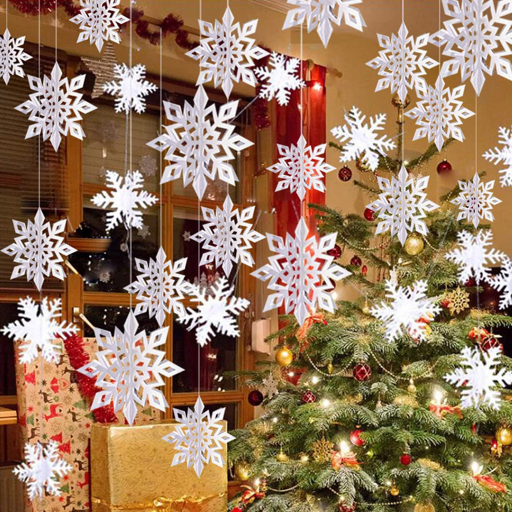 3D Snowflake Christmas Hanging Ornaments, Store Window Ceiling Decorations for Holiday Display