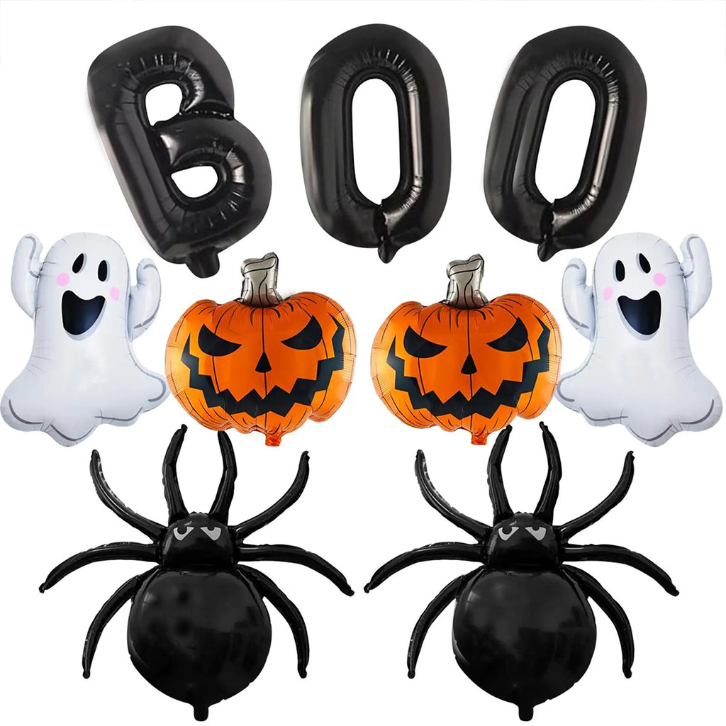 Halloween Foil Balloon Set, Ghost Pumpkin Spider And BOO Letter Balloons For Party Decorations