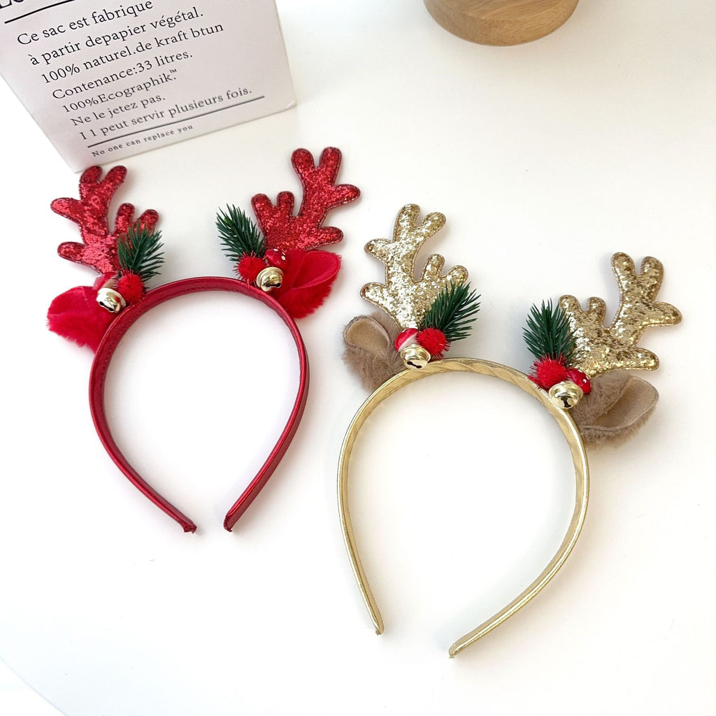 Reindeer Antler Bell Glitter Headband, Christmas Party Hair Hoop for Adults and Kids
