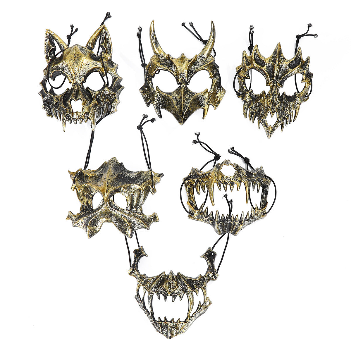 Halloween Half Face Cosplay Masks, Dragon Tiger Yokai Werewolf And Skull Masks For Performance Costumes