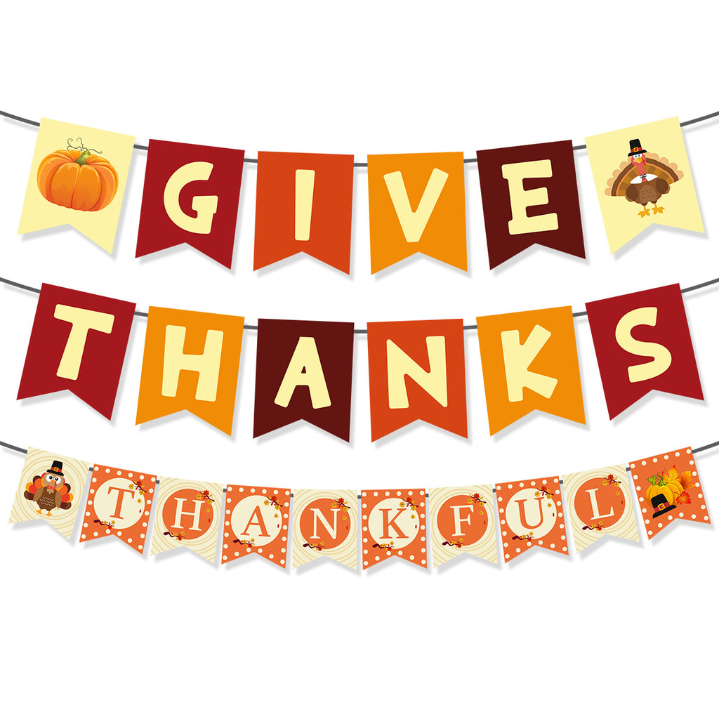 Thanksgiving Fall Harvest Party Banner Pumpkin Maple Leaf Bunting Decorations