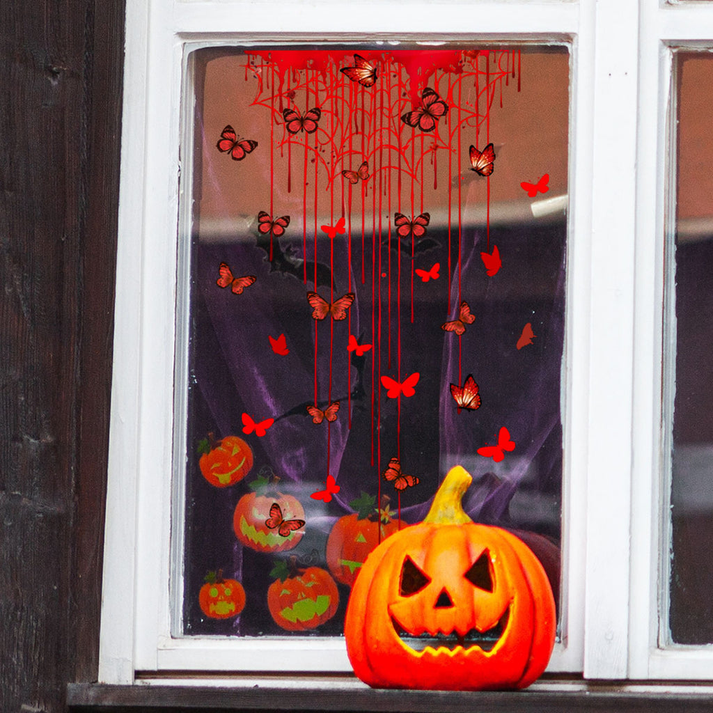 Halloween Bloody Spider Web Bat Butterfly Window Clings, Double Sided Glass Decals