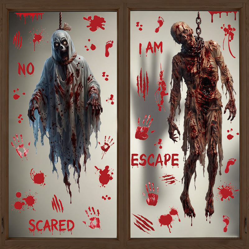 Halloween Horror Ghost Static Cling Window Stickers, PVC Glass Decals For Storefront Window Decor