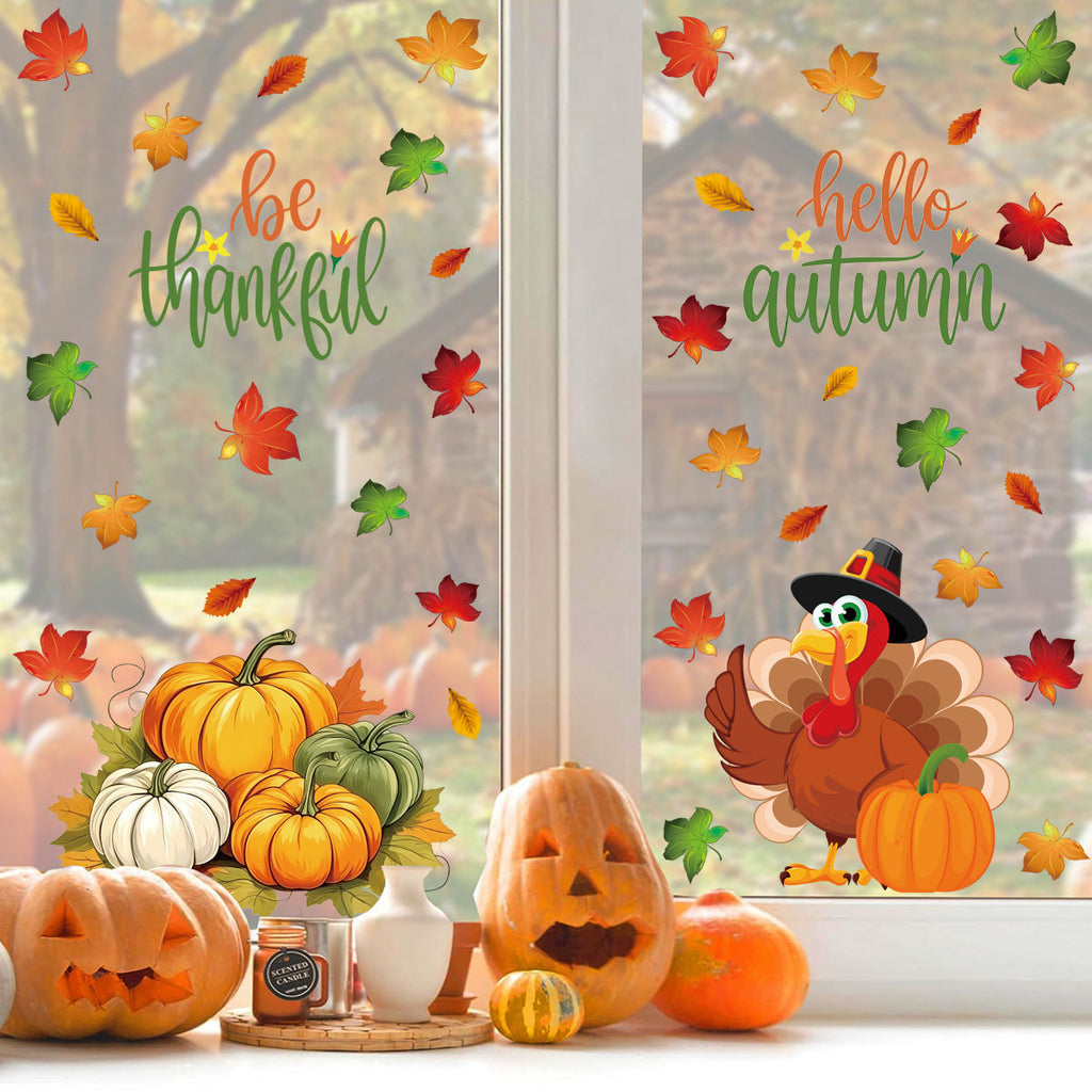 Thanksgiving Window Clings Pumpkin Maple Leaf Turkey Static No Residue Glass Stickers