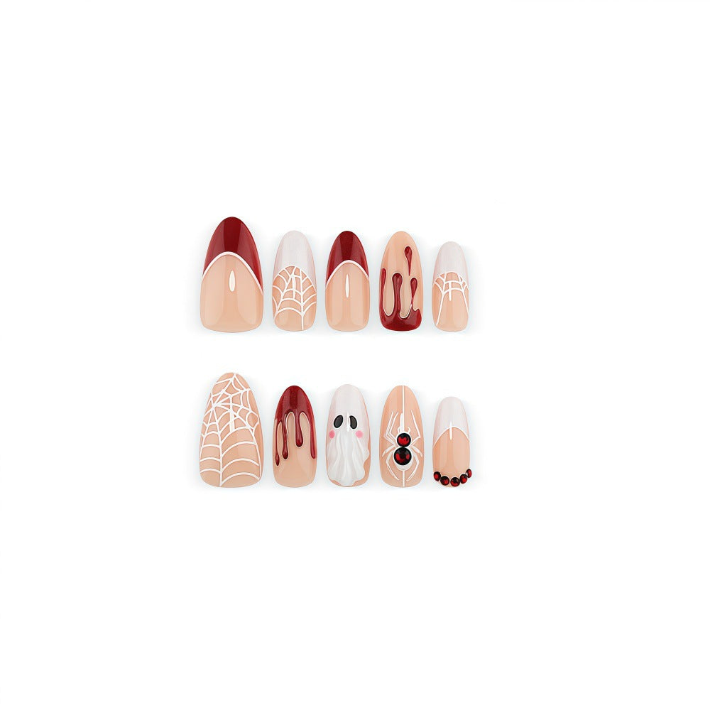 Halloween Blood Drip Ghost Press On Nails, Sweet Cool Spider Web French False Nails Eco Friendly