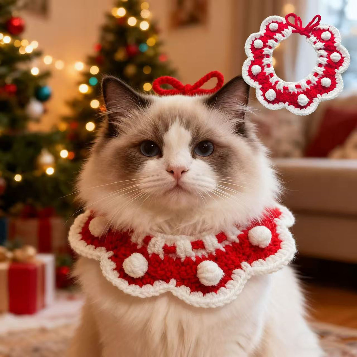 Christmas Knitted Pet Collar Cat Dog Neck Scarf Bow Tie Bib Winter Warm Pet Accessories