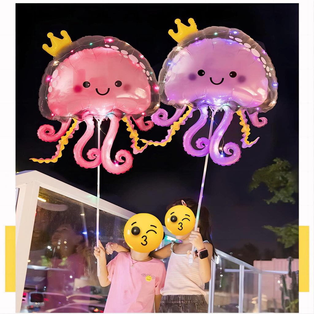 Glowing Jellyfish Foil Balloon, Octopus Shaped Light Up Aluminum Balloon For Night Market Party Props