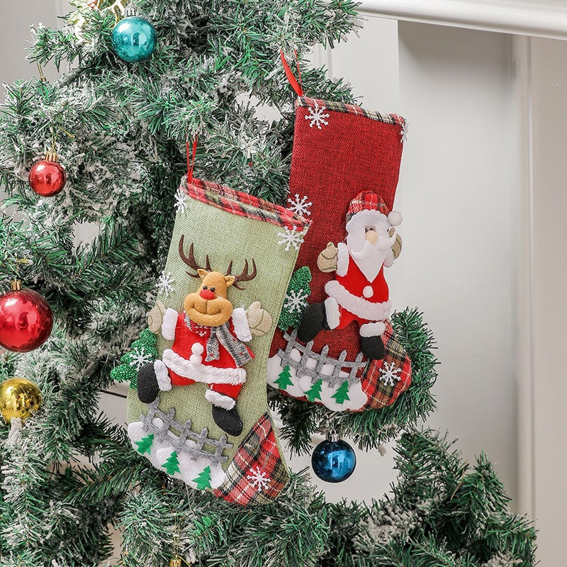 Large Burlap Christmas Stocking Gift Bag Tree Hanging Ornament Candy Storage Holiday Decor